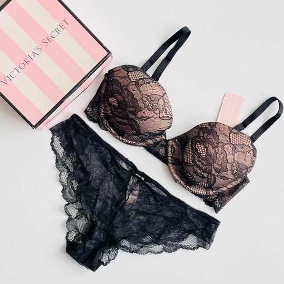 34D MEDIUM Victoria’s Secret black bra set - Picture 1 of 7